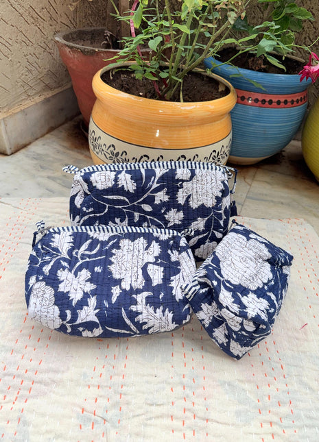 Navy Blue Botanic 3-Piece washbag Set