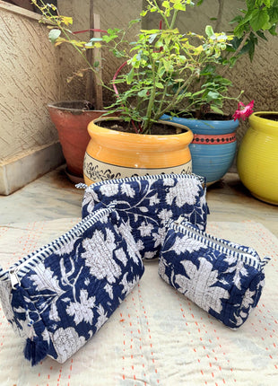 Navy Blue Botanic 3-Piece washbag Set