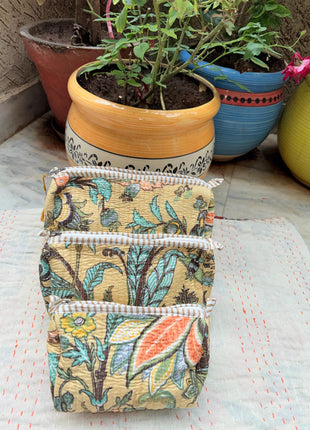 Beige Butterfly floral 3-piece Washbag set