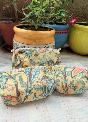 Beige Butterfly floral 3-piece Washbag set