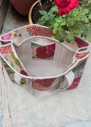 Beige Tropical Fruit Tote