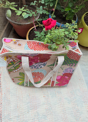 Beige Tropical Fruit Tote