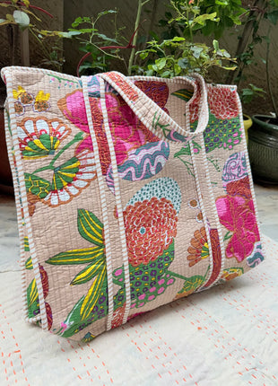 Beige Tropical Fruit Tote