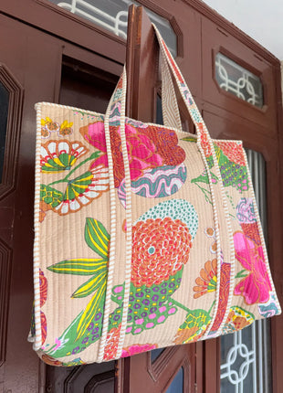 Beige Tropical Fruit Tote