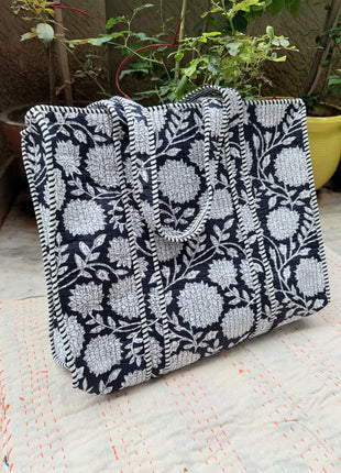 Handblock blooming sunflower Zip Tote
