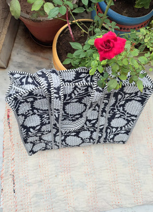Handblock blooming sunflower Zip Tote