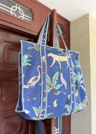 Vibrant Jungle Safari Quilted Zip Tote