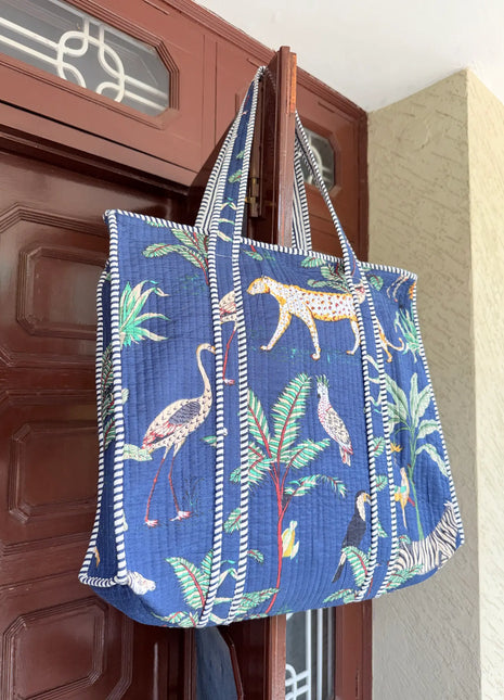 Vibrant Jungle Safari Quilted Zip Tote