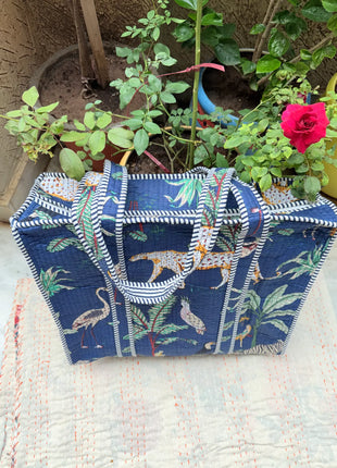 Vibrant Jungle Safari Quilted Zip Tote