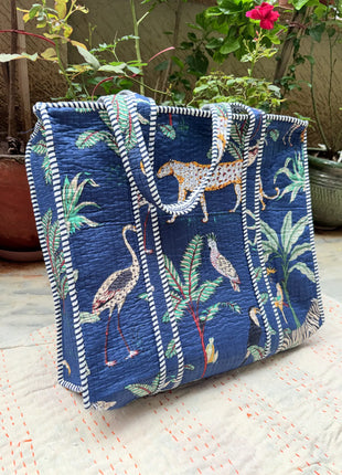 Vibrant Jungle Safari Quilted Zip Tote