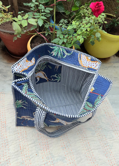 Vibrant Jungle Safari Quilted Zip Tote