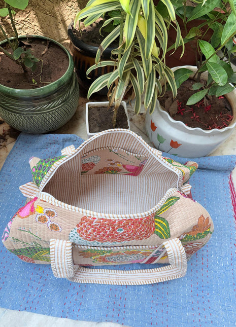 Beige Tropical Fruit Duffle