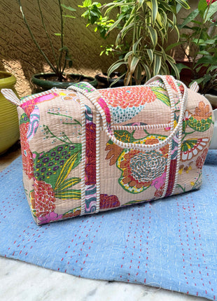 Beige Tropical Fruit Duffle