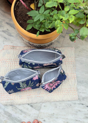 Navy blue Small Tree of Life 3-piece wash bag set