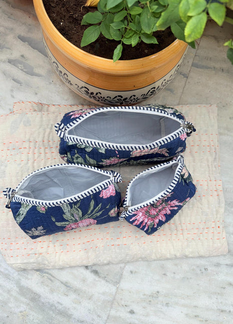 Navy blue Small Tree of Life 3-piece wash bag set