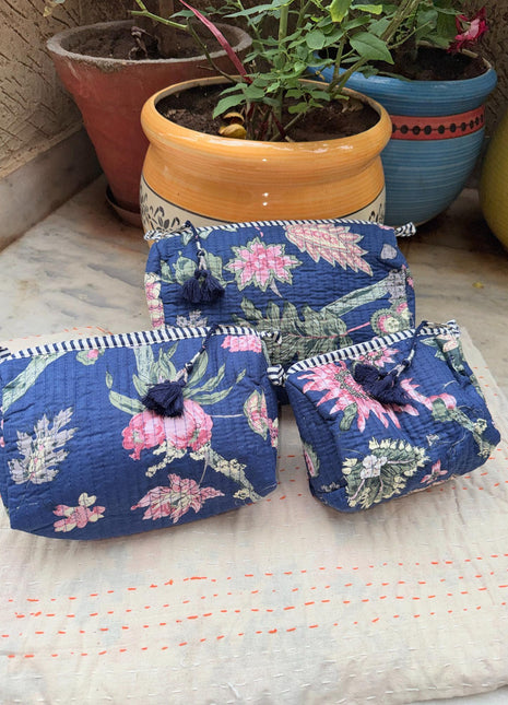 Navy blue Small Tree of Life 3-piece wash bag set