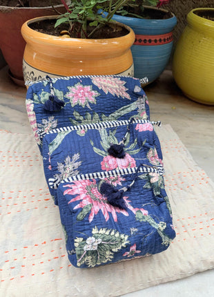 Navy blue Small Tree of Life 3-piece wash bag set