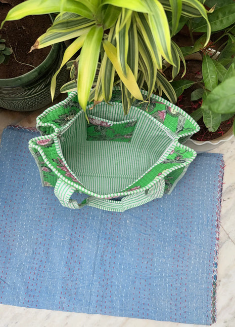 fluoroscent Floral Green Zip Tote