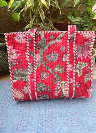 Magenta Floral Tree-of-Life Zip Tote