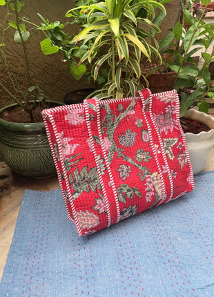 Magenta Floral Tree-of-Life Zip Tote