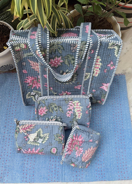 Charcoal Tree-of-Life Matching tote and Washbag Set