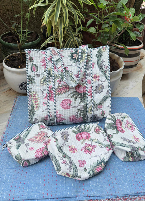 Tree of Life Matching Tote and 3-Piece washbag Set