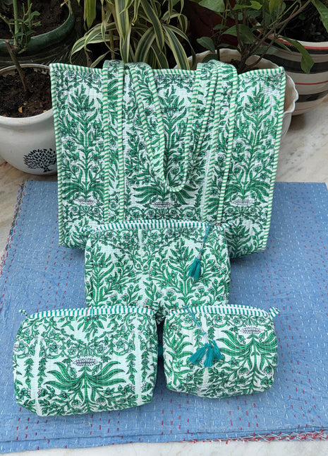 Temple Abstract Matching Tote and 3-Piece washbag Set