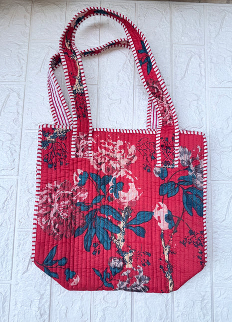 Quilted Zip Mini Tote: Laal Gulmohar