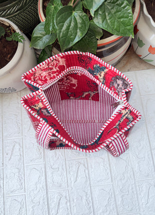 Quilted Zip Mini Tote: Laal Gulmohar