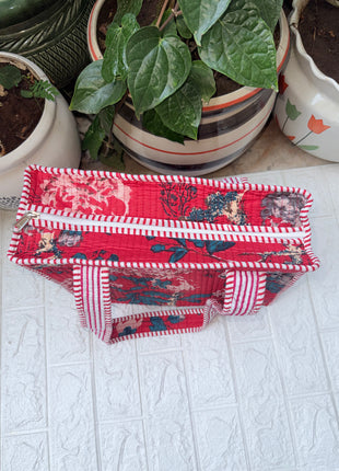 Quilted Zip Mini Tote: Laal Gulmohar