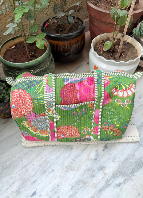 Mehandi Green Tropical Quilted Duffle