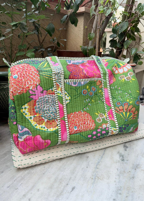 Mehandi Green Tropical Quilted Duffle