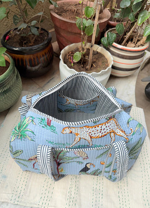 Sky Blue Jungle Safari Quilted Duffle