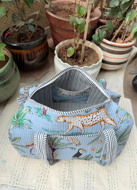 Sky Blue Jungle Safari Quilted Duffle