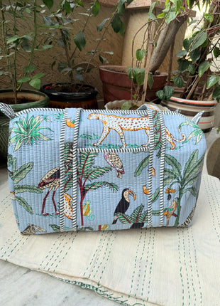 Sky Blue Jungle Safari Quilted Duffle