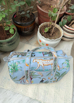 Sky Blue Jungle Safari Quilted Duffle