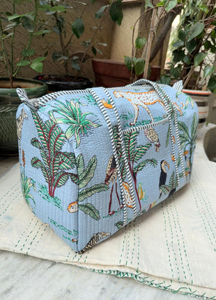 Sky Blue Jungle Safari Quilted Duffle