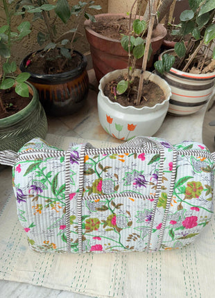 White Floral Paradise Quilted Duffle